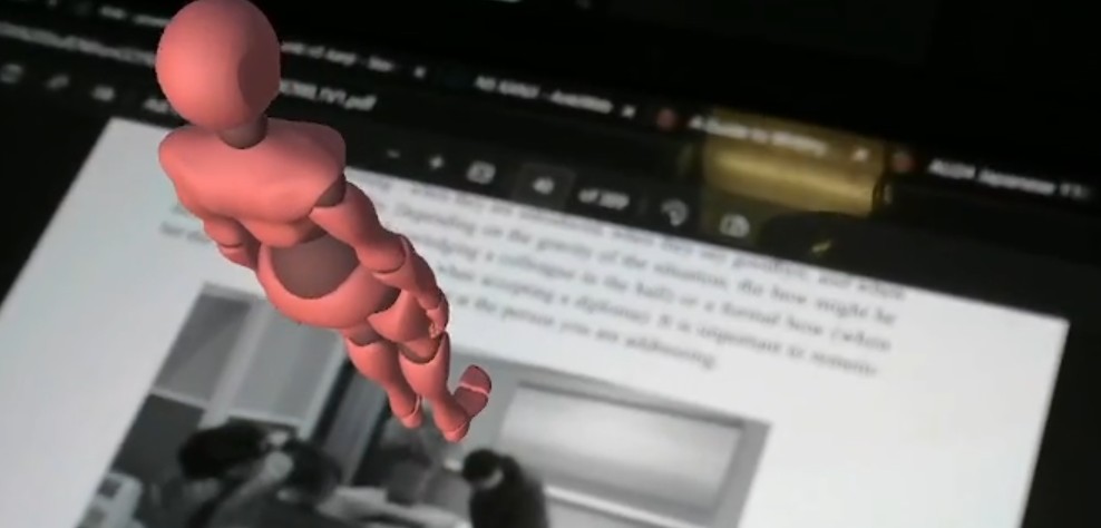 A picture of Sasha with her models bones visible.